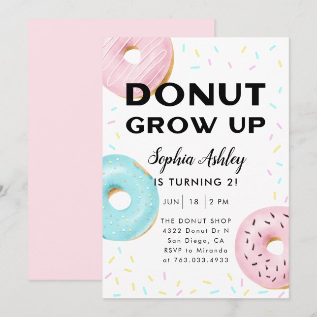 Donut Grow Up Birthday Party Invitation (Front/Back)