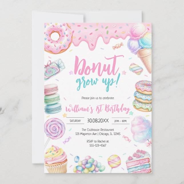 Donut Grow Up Donut Birthday Party Invitation (Front)