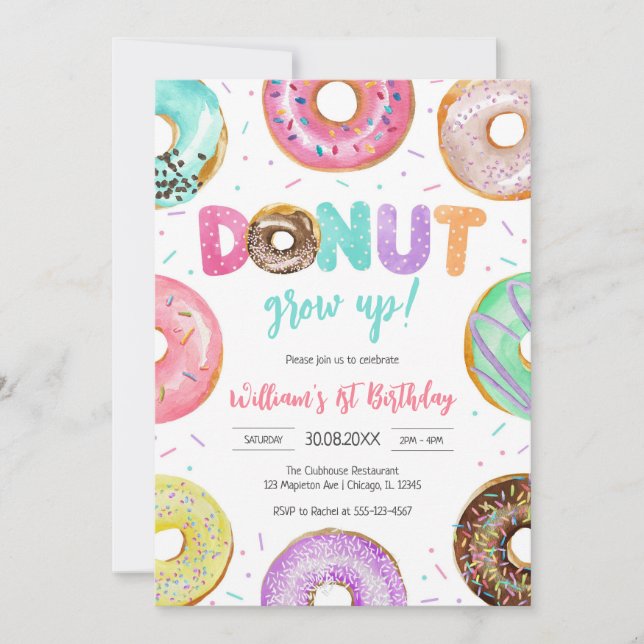 Donut Grow Up Donut Birthday Party Invitation (Front)