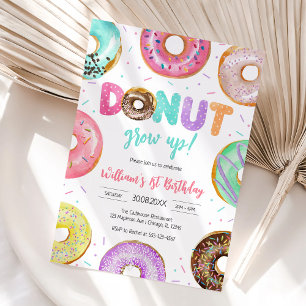 Donut Grow Up Donut Birthday Party Invitation