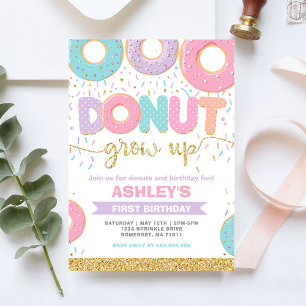 Donut Grow Up First 1st Birthday Invitation