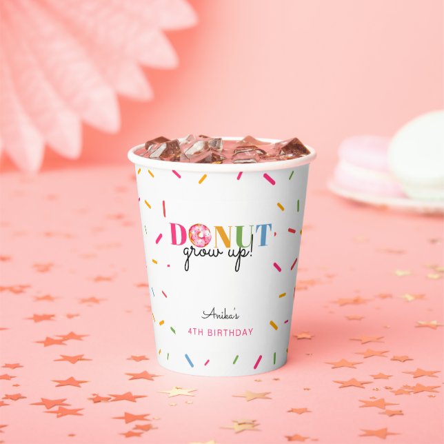 Donut Grow up Rainbow Sprinkles Birthday Cute Paper Cups (Insitu)