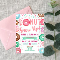 Donut Grow Up Themed Birthday Party Invitation
