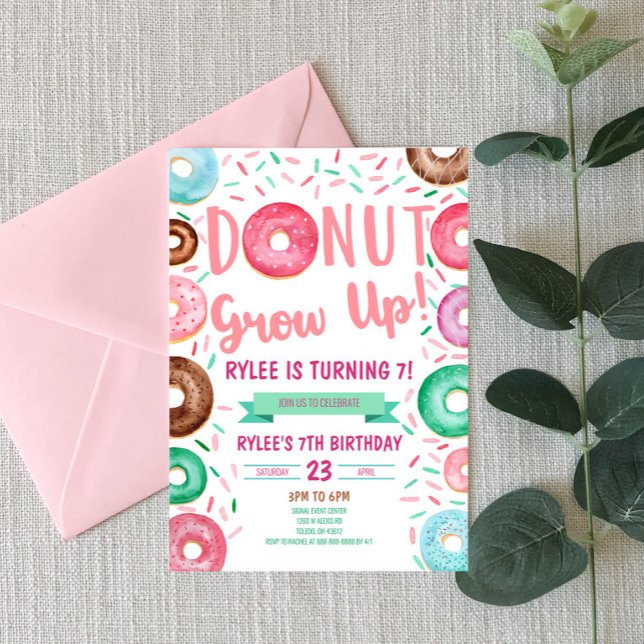 Donut Grow Up Themed Birthday Party Invitation (Creator Uploaded)