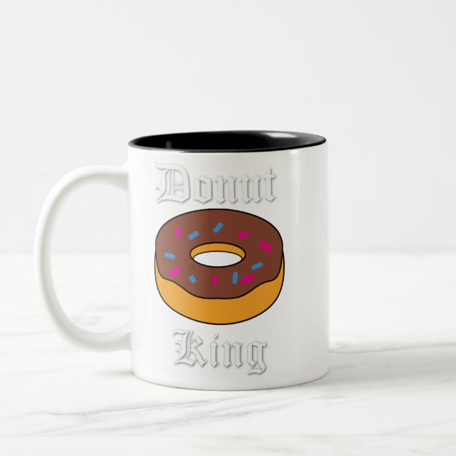Donut King Mug, Fun Illustration, Breakfast Two-Tone Coffee Mug (Left)