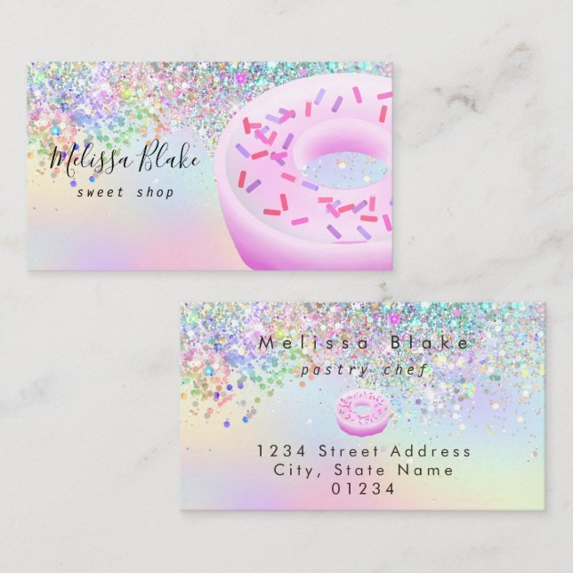 donut logo faux pastel glitter  business card (Front/Back)