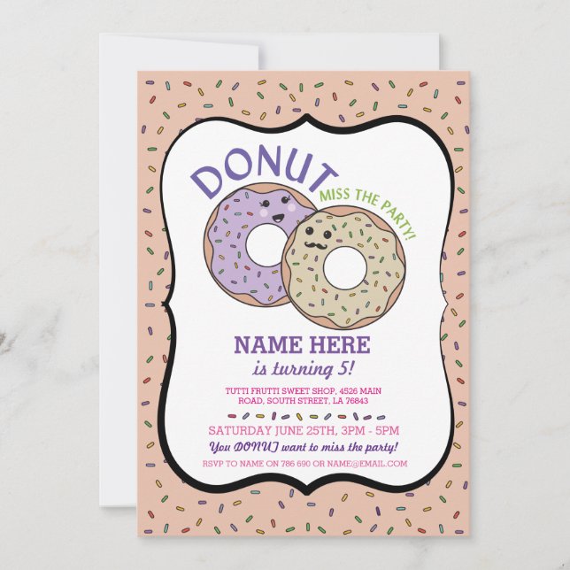 Donut Miss The Party Birthday Invite Doughnut Pink (Front)