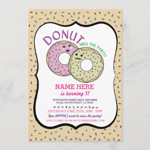 Donut Miss The Party Birthday Invite Doughnut Pink