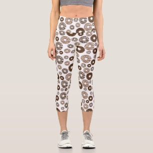 Donut Pattern, Chocolate Donuts, Caramel Donuts Capri Leggings