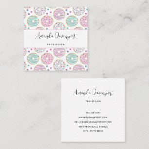 Donut Pattern Cute Colorful Square Business Card