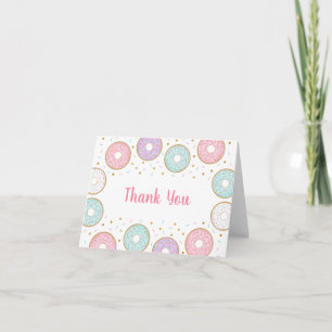 Donut Pink Gold Pastel Birthday Thank You Card