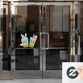Donut Shop Bubble And Matcha Tea Bunny Cartoon  Window Cling