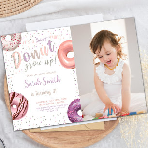 Donut Silver Donut Birthday Invitations with photo