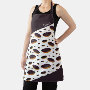 Donut Sprinkles Brown White Smiling Food Pattern Apron