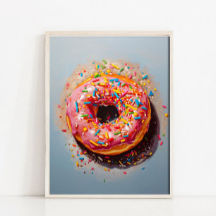 Donut Still Life Painting Pink Modern Pop Art Colo Poster