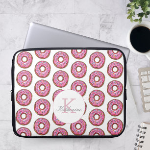 Donut Sweet Girl Sprinkles Pattern Custom Name Laptop Sleeve