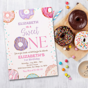 Donut Sweet One Birthday Party Donut First Birthda Invitation