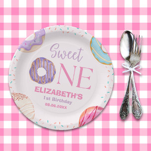 Donut Sweet One Cute Birthday Girl Paper Plate