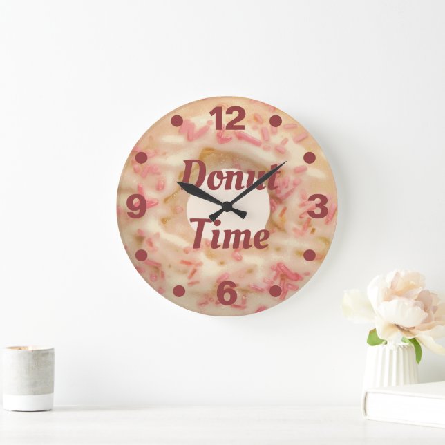 Donut Time Frosted with Pink Sprinkles Fun Kitchen Large Clock (Home)