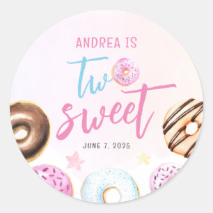 Donut Two Sweet Girl 2nd Birthday Classic Round Sticker