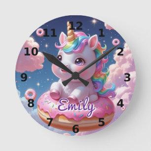 Donut Unicorn Wall Clock – Editable Name