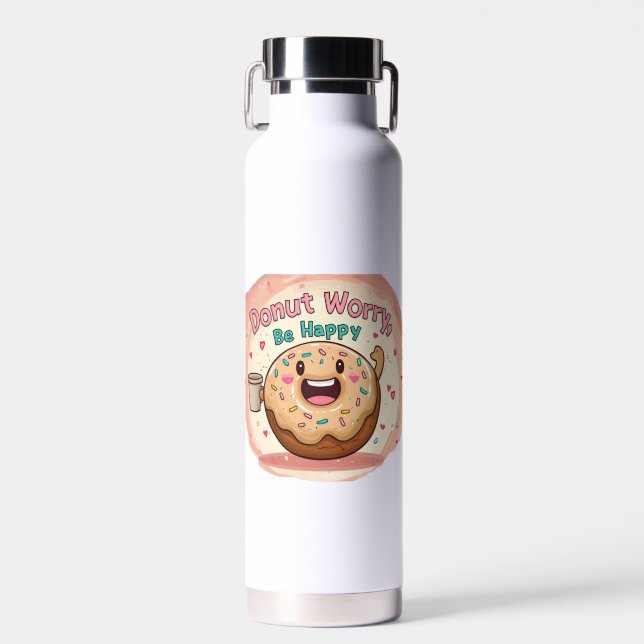 🍩 Donut Worry, Be Happy☕ Water Bottle (Front)