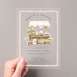 Donuts and Diapers Pink Bow Girl Baby Shower  Acrylic Invitations