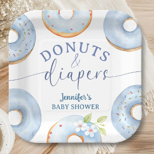 Donuts Baby Shower Boy Blue Brunch Paper Plate
