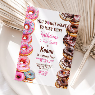 Donuts Brother and Sister Joint Birthday Party Invitation