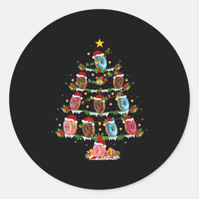 Donuts Christmas Tree Lights Funny Fast Food Donut Classic Round Sticker (Front)