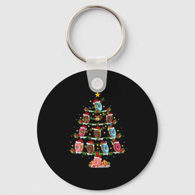 Donuts Christmas Tree Lights Funny Fast Food Donut Key Ring (Front)