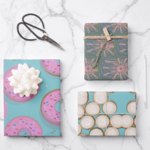 DONUTS CINNAMON SWIRLS and SKETCHY FLOWERS Wrapping Paper Sheet