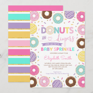 Donuts & Diapers   Rainbow Doughnuts Baby Sprinkle Invitation