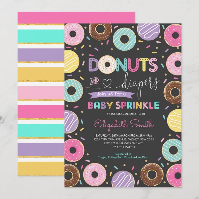 Donuts & Diapers | Sweet Donuts Baby Sprinkle Invitation (Front/Back)