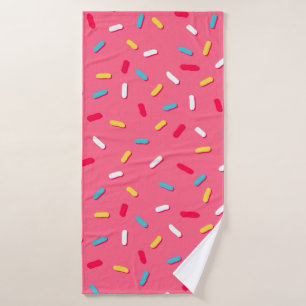 Donut's glaze seamless pattern, pink background, t bath towel