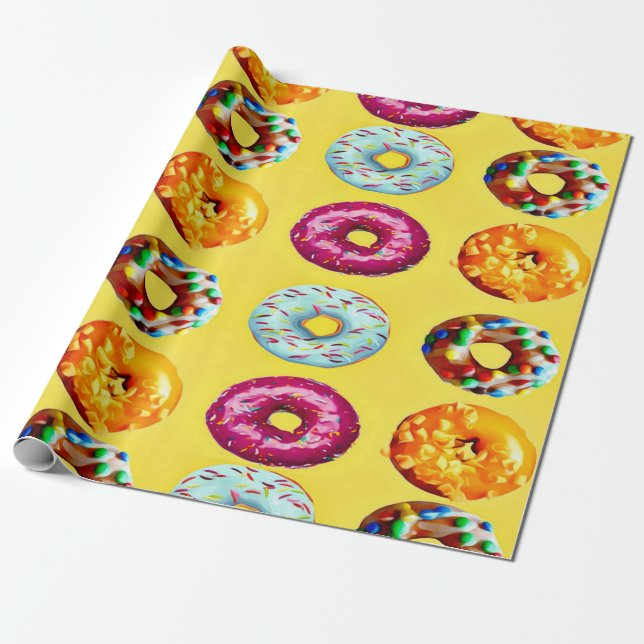 Donuts on yellow wrapping paper (Unrolled)
