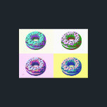 Donuts Retro Style Pop Art  Canvas Print<br><div class="desc">A retro style pop art of four colorful frosted donuts with sprinkles in vivid colors on pastel backgrounds for foodies.  Makes a perfect kitchen wall decoration.</div>