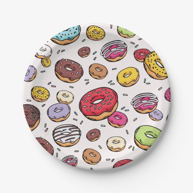 Donuts seamless pattern paper plate (Front)