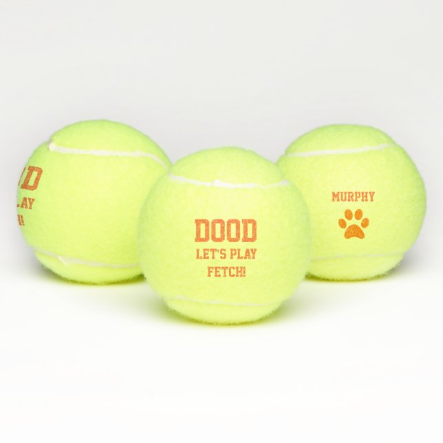 "Dood Let's Play Fetch" Pet Dog Cat Toy Name Orang Tennis Balls (Multi)
