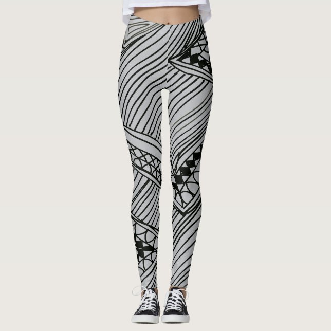 Doodle 1A Black Light Gray Leggings (Front)