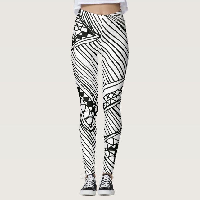Doodle 1A Black White Leggings (Front)