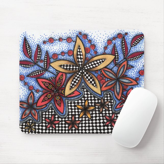 Doodle Abstract Floral Mouse Pad (With Mouse)