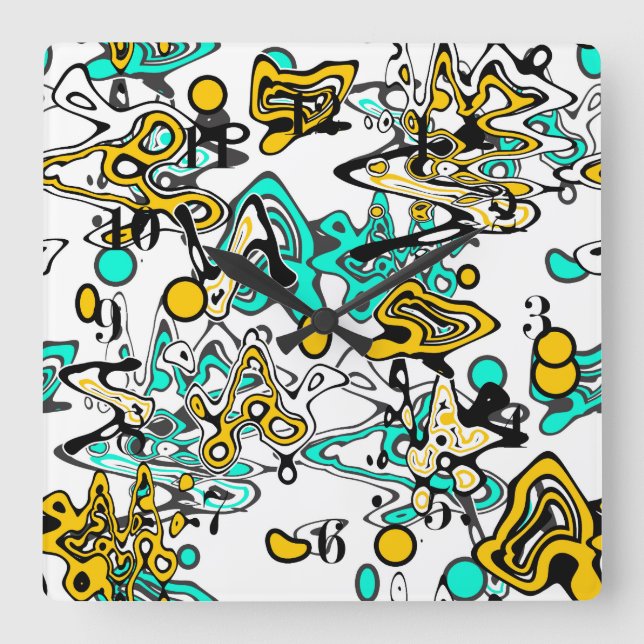 Doodle, abstract square wall clock (Front)