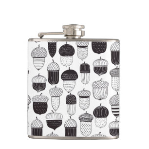 Doodle acorns autumn pattern hip flask
