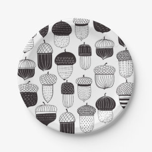 Doodle acorns autumn pattern paper plate