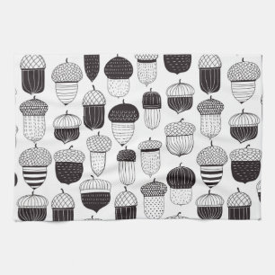 Doodle acorns autumn pattern tea towel