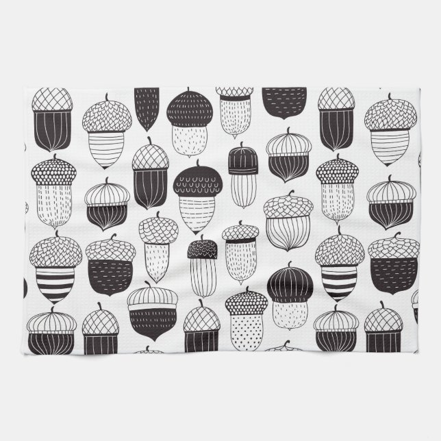 Doodle acorns autumn pattern tea towel (Horizontal)