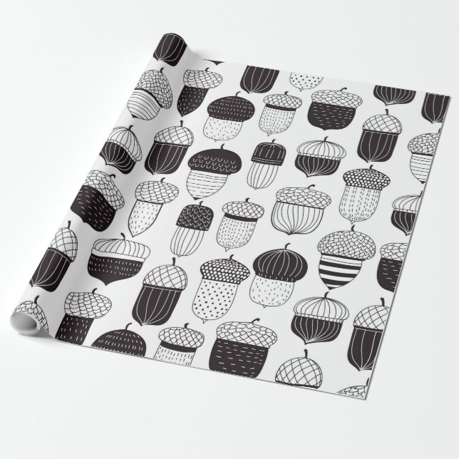 Doodle acorns autumn pattern wrapping paper (Unrolled)