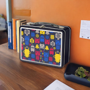 Doodle Alien Spaceship and Robot Pattern Metal Lunch Box