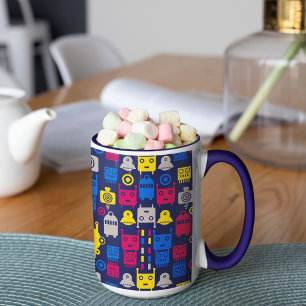Doodle Alien Spaceship and Robot Pattern Mug